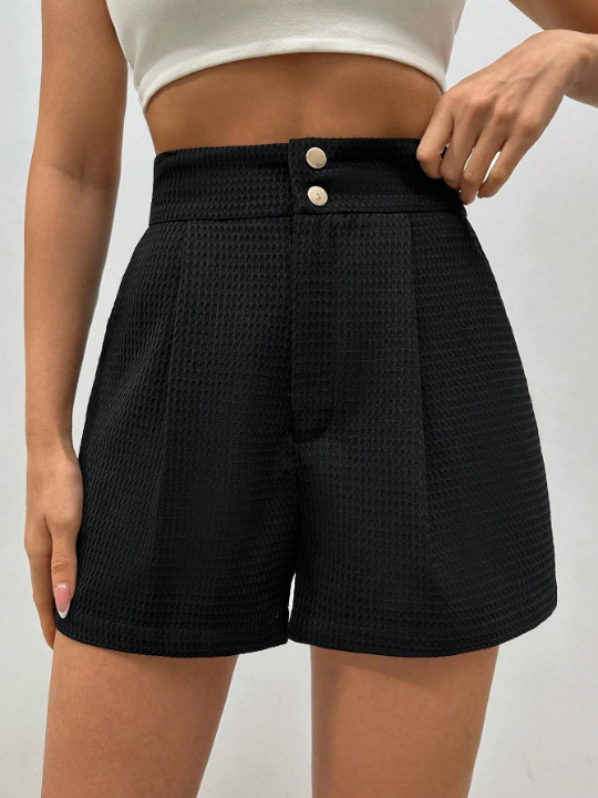 Frenchy Solid Texture Loose Fit Shorts With Slanted Pockets