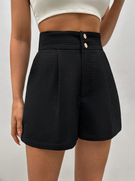 Frenchy Solid Texture Loose Fit Shorts With Slanted Pockets