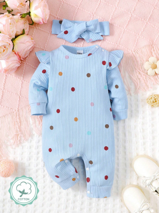 Baby Girl Infant Colorful Polka Dot Knitted Jumpsuit