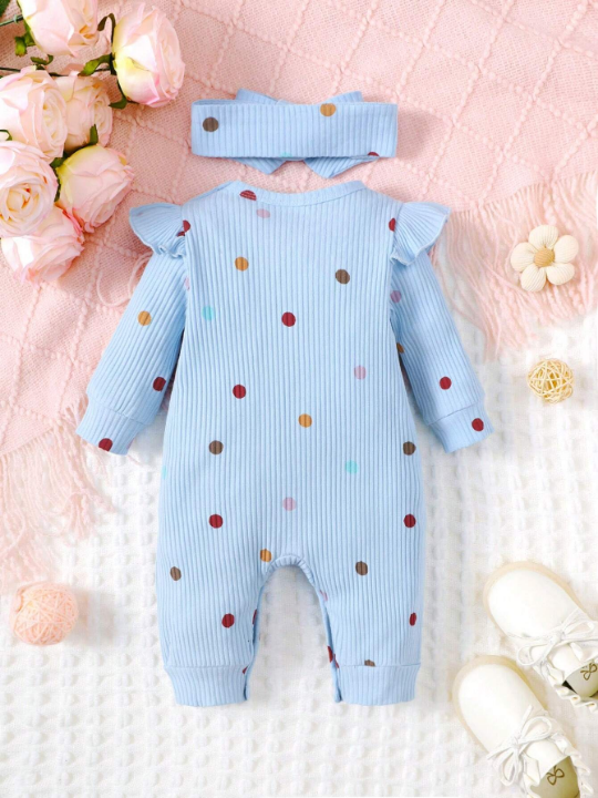 Baby Girl Infant Colorful Polka Dot Knitted Jumpsuit