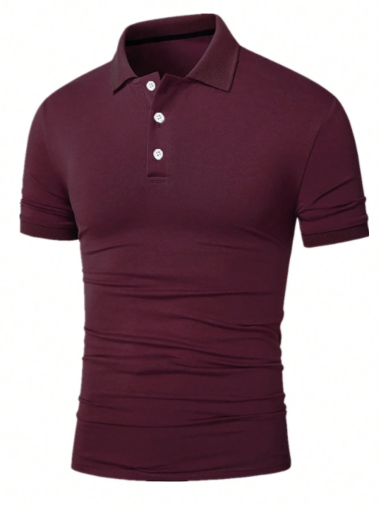 Manfinity Homme Men's Solid Color Simple Buttoned Polo Shirt