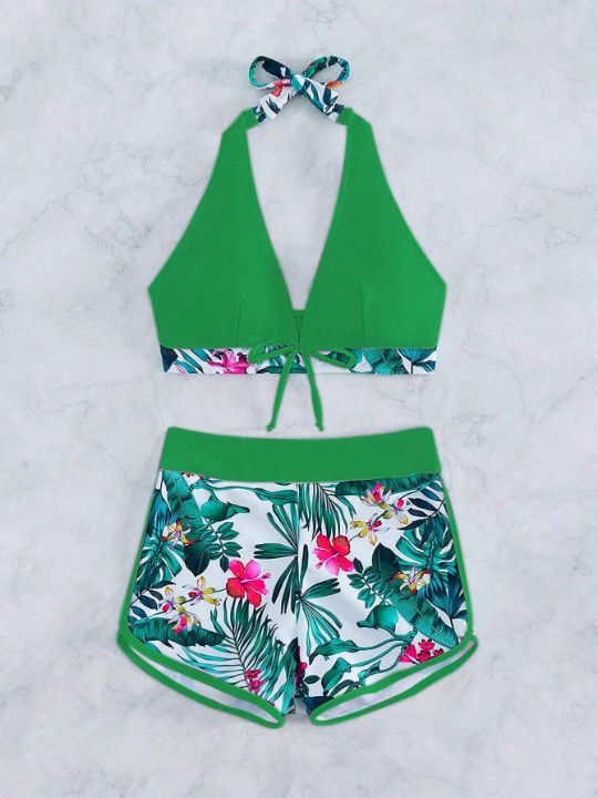 Swim Vcay Women's Tropical Plant Printed Two-Piece Swimsuit