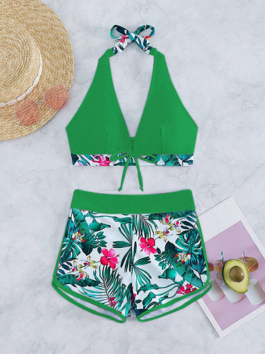 Swim Vcay Women's Tropical Plant Printed Two-Piece Swimsuit