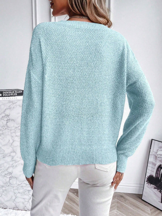 LUNE Solid Color Loose Fit Round Neck Drop Shoulder Sweater