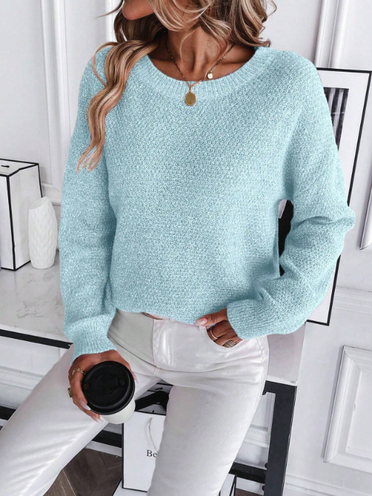 LUNE Solid Color Loose Fit Round Neck Drop Shoulder Sweater