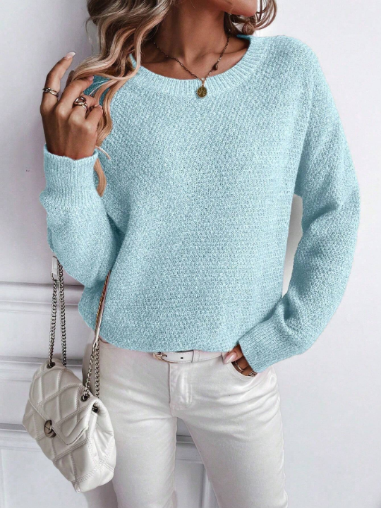 LUNE Solid Color Loose Fit Round Neck Drop Shoulder Sweater