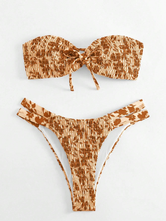 Irregular Printed Split Swimsuit Set