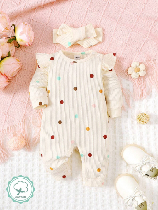 Baby Polka Dot Round Neck Long Sleeve Romper