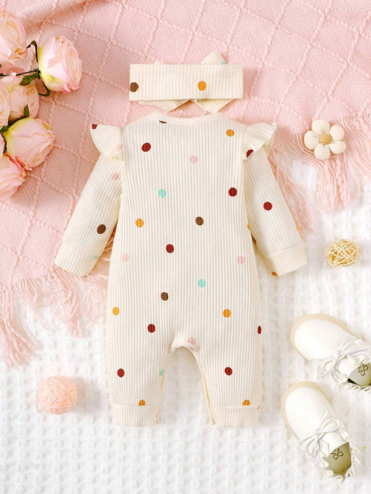 Baby Polka Dot Round Neck Long Sleeve Romper