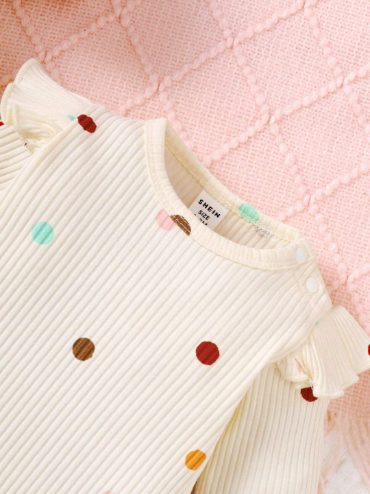 Baby Polka Dot Round Neck Long Sleeve Romper