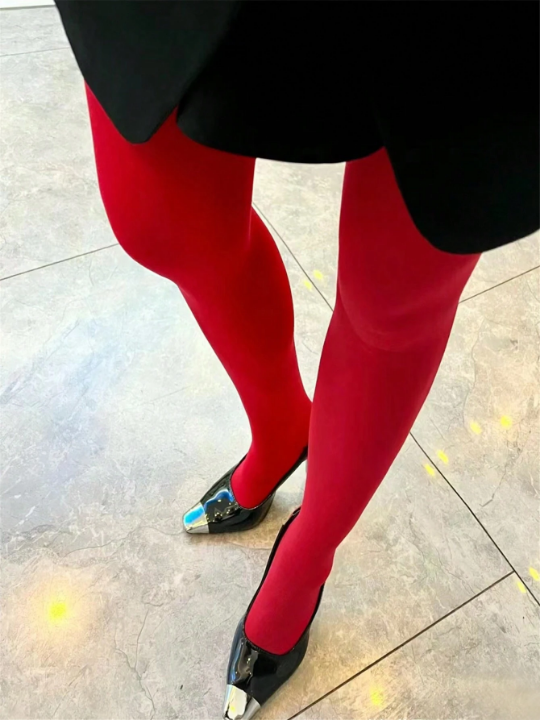 120d Thin Velvet Red Tights For Women, Anti-Hook Silk Pantyhose, Spring/Autumn