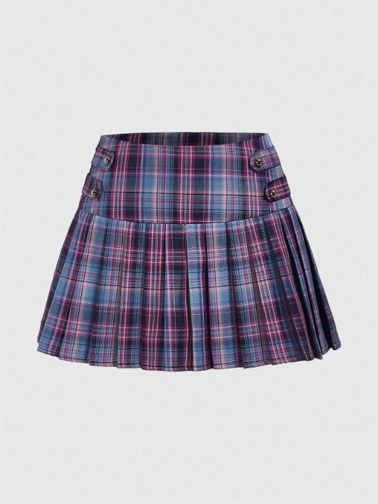 ROMWE Kawaii Women's Plaid Pleated Skirt