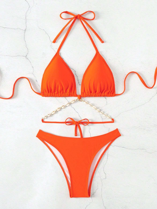 Triangle Bikini Swimsuit Set With Shell Decoration