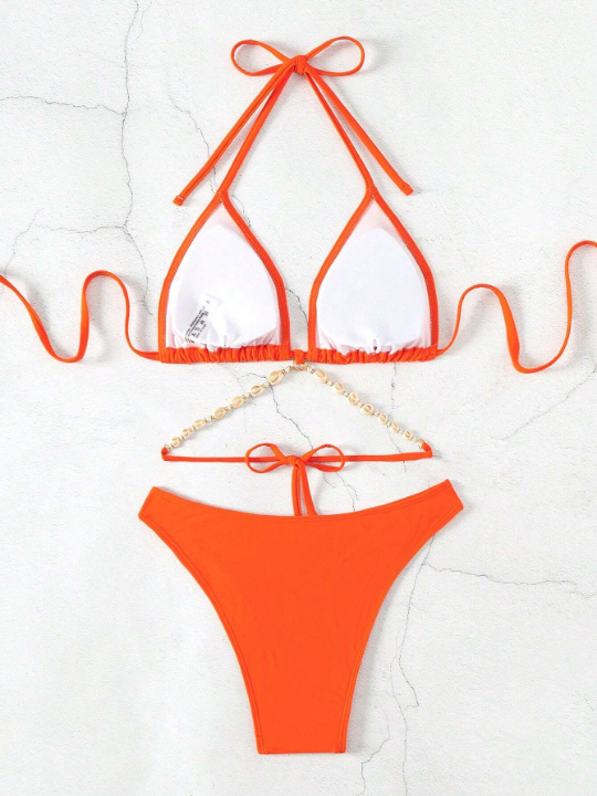 Triangle Bikini Swimsuit Set With Shell Decoration