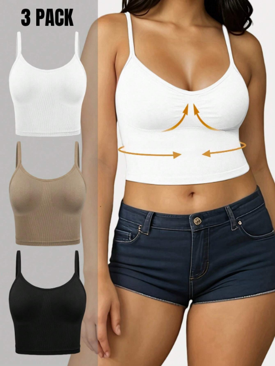 3pcs Women's Solid Color Sports Tank Top