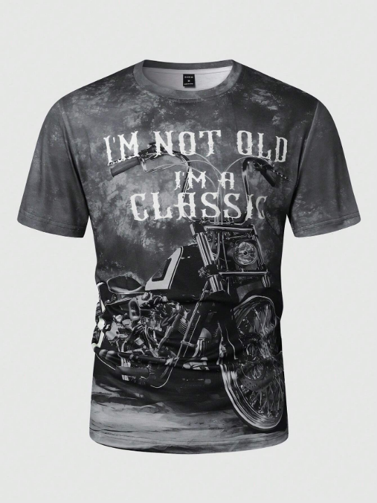 Manfinity EMRG Men's Slogan & Motorcycle Printed Short Sleeve T-Shirt