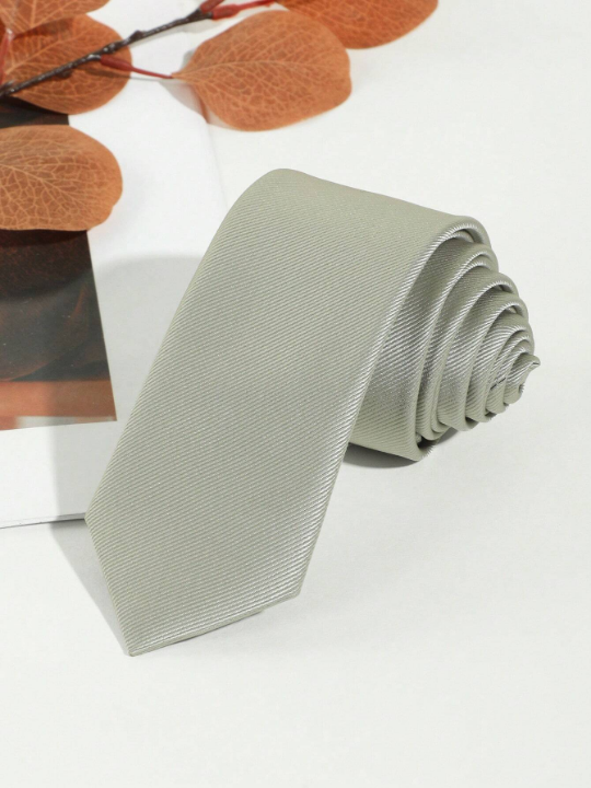 1pc Men's Solid Light Green 1200 Needle High Density Diagonal Stripe Tie, Suitable For Business And Daily Wear