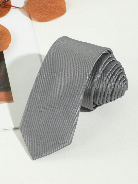 1pc Men's Fashion Solid Grey 1200 Dense Stripe Necktie Suitable For Business And Daily Wear