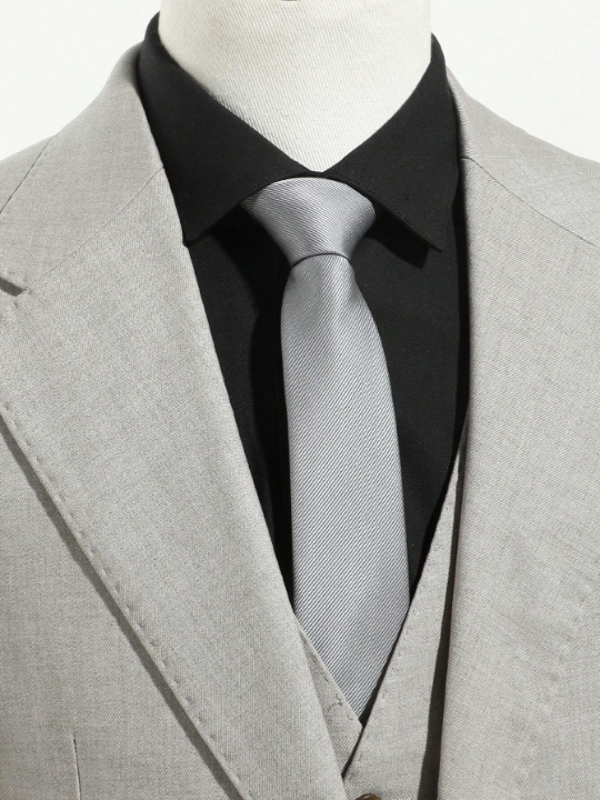 1pc Men's Fashion Solid Grey 1200 Dense Stripe Necktie Suitable For Business And Daily Wear