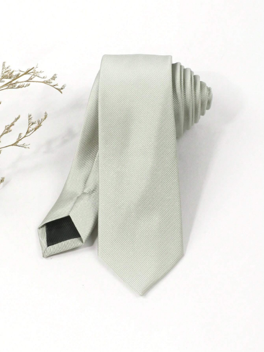 1pc Men's Solid Light Green 1200 Needle High Density Diagonal Stripe Tie, Suitable For Business And Daily Wear