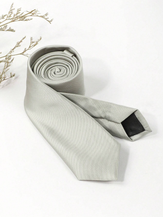 1pc Men's Solid Light Green 1200 Needle High Density Diagonal Stripe Tie, Suitable For Business And Daily Wear