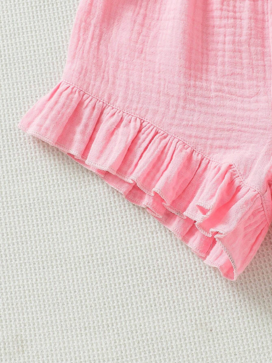 3pcs/Set Solid Color Ruffled Shorts For Baby Girls