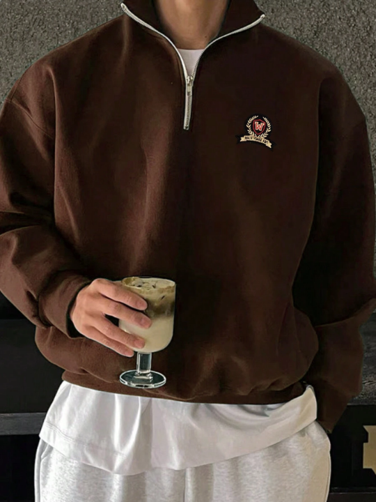 Manfinity Hypemode Men's Half-Zip Sweatshirt With Letter Print