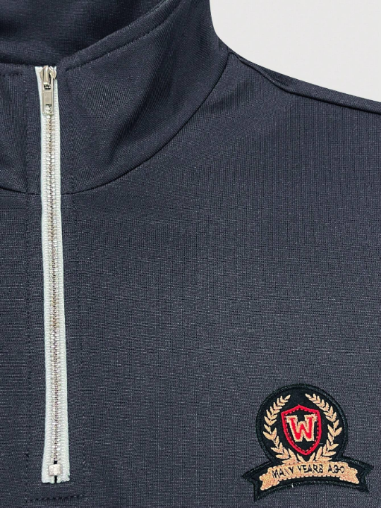 Manfinity Hypemode Men's Half-Zip Front Letter Patch Sweatshirt With Kangaroo Pocket