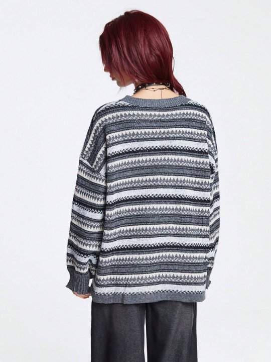 ROMWE Academia Geo Pattern Drop Shoulder Sweater