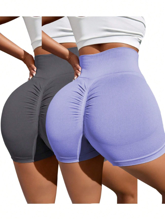 Yoga Basic 2pcs Solid Ruched Sports Shorts