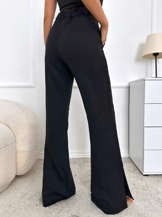 Essnce High Waist Plicated Detail Flare Leg Slant Pocket Suit Pants