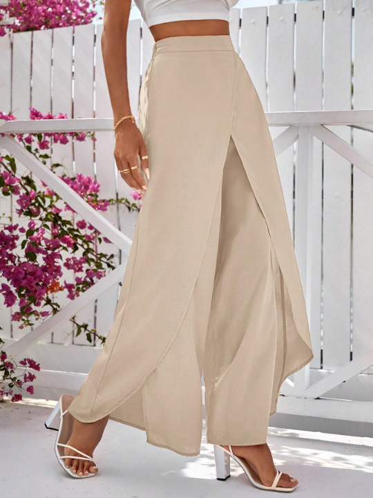 VCAY Women's Solid Color Wrap Wide Leg Pants