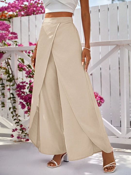 VCAY Women's Solid Color Wrap Wide Leg Pants