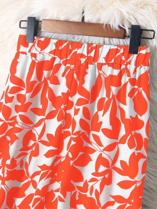 Women's Botanical Print Midi Skirt