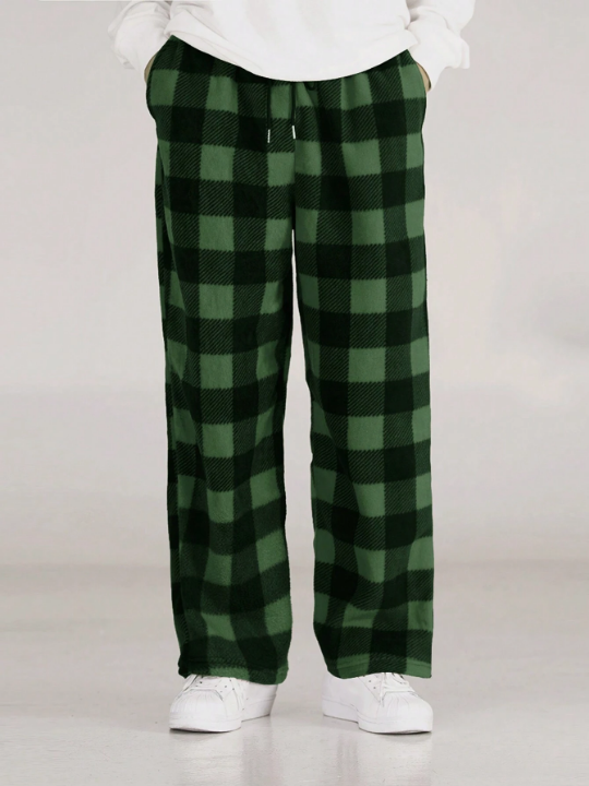 Manfinity Hypemode Men's Gingham Checked Pattern Trousers With Slanted Pockets