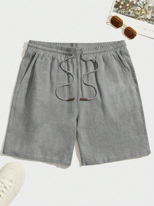 Manfinity Homme Manfinity Homme Men's Solid Color Weave Drawstring Grey Shorts