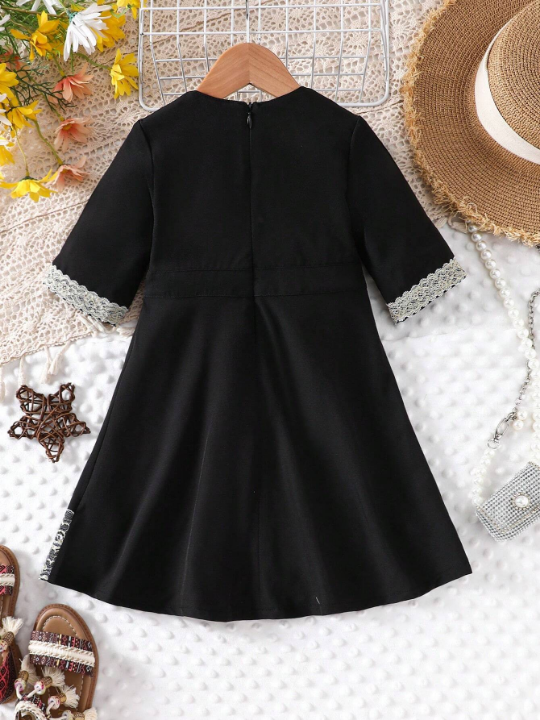 Baby Girl Black Embroidery Floral Lace Long Dress