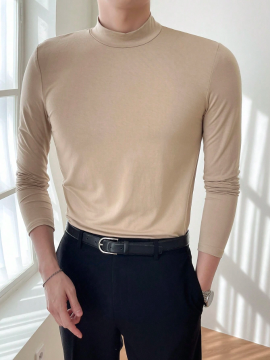 DAZY Solid Color Men's Turtleneck Slim Fit T-shirt