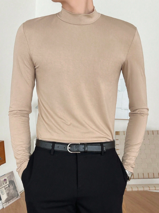 DAZY Solid Color Men's Turtleneck Slim Fit T-shirt