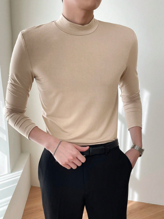 DAZY Solid Color Men's Turtleneck Slim Fit T-shirt