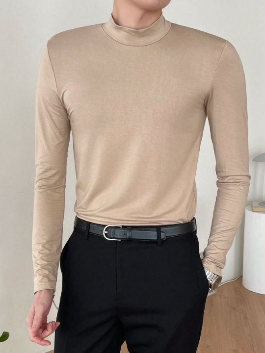 DAZY Solid Color Men's Turtleneck Slim Fit T-shirt