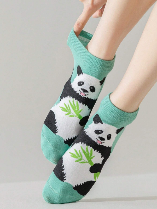 5pairs Women's Panda Animal Patterned Short Socks, Moisture Wicking, Cute, Versatile, Funny, Suitable For Daily Wear