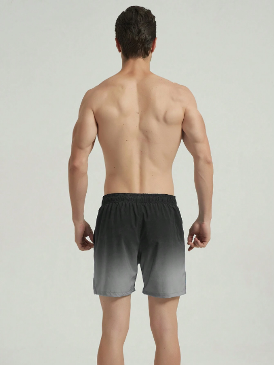 Men's Gradual Color Beach Shorts With Drawstring Waist