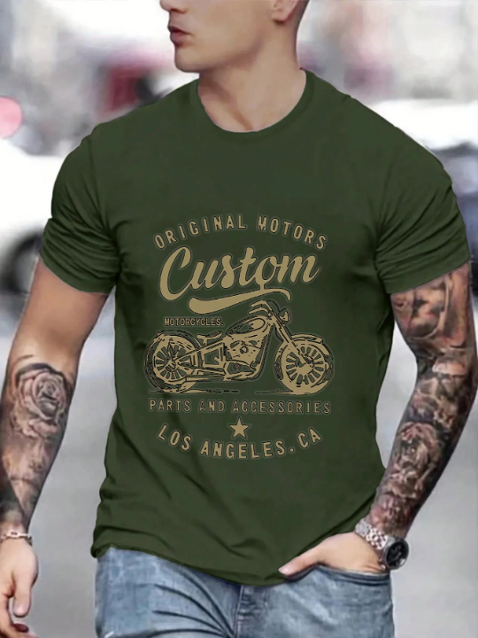 Men Letter & Motorcycle Print Tee