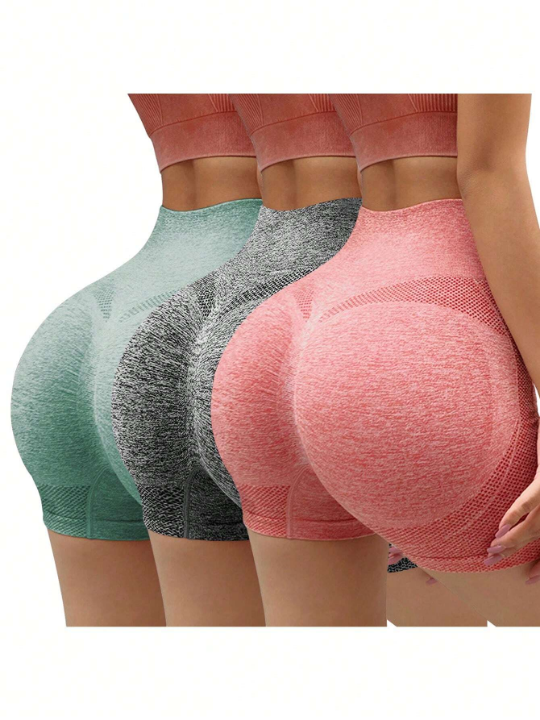 Yoga Basic 3pcs Seamless Space Dye High Stretch Sports Shorts