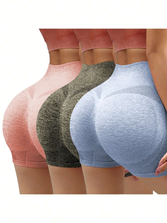 Yoga Basic 3pcs Seamless Scrunch Butt Space Dye Biker Shorts