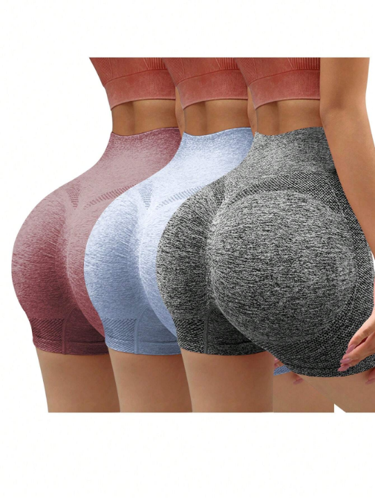 Yoga Basic 3pcs Seamless Scrunch Butt Space Dye Biker Shorts