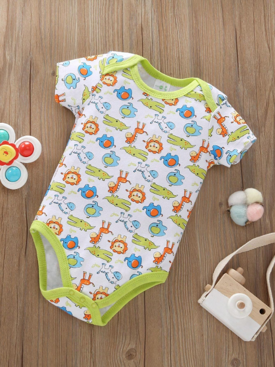 Baby Boy 5pcs New Cartoon Animal Print Bodysuit , Climbing Clothes