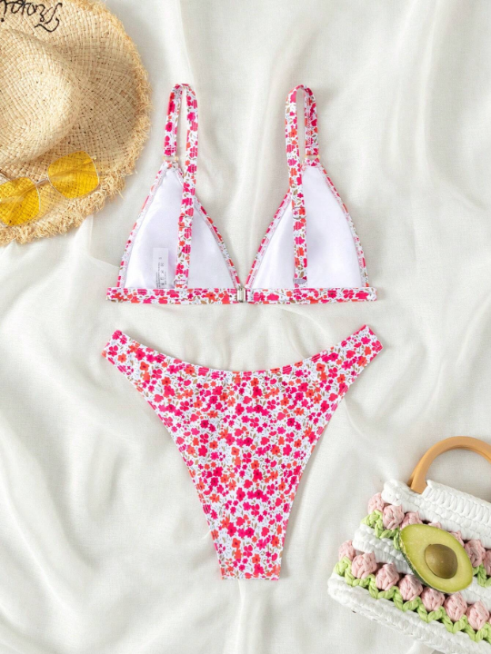 Random Printed Bikini Set With Circular Decor