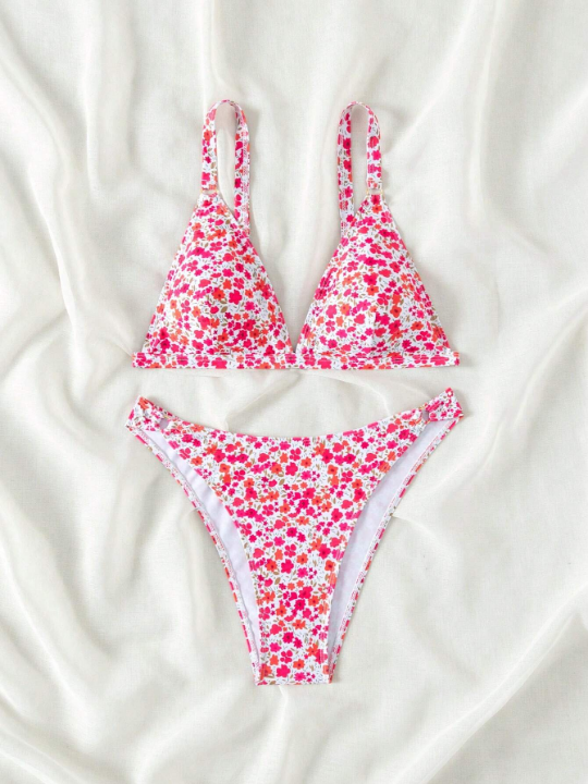 Random Printed Bikini Set With Circular Decor